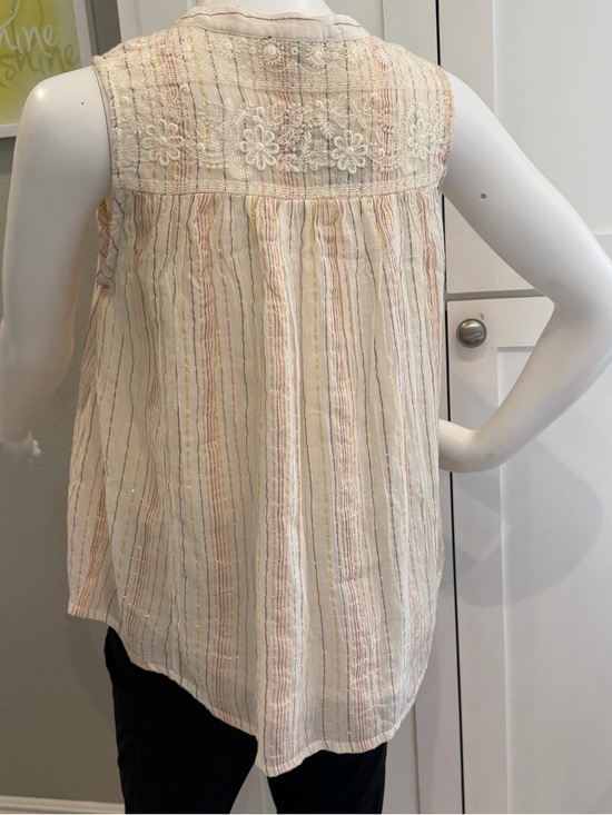 NWT Miss Me Sz S Cream Striped Tassel Camisole with Coral Accents gold threading - Picture 2 of 8
